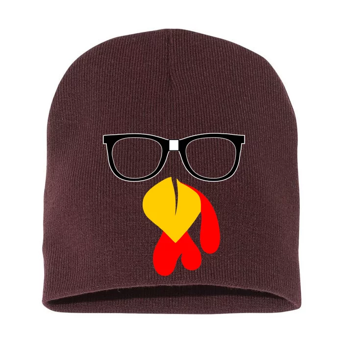 Hipster Turkey Nerd Glasses Thanksgiving Short Acrylic Beanie