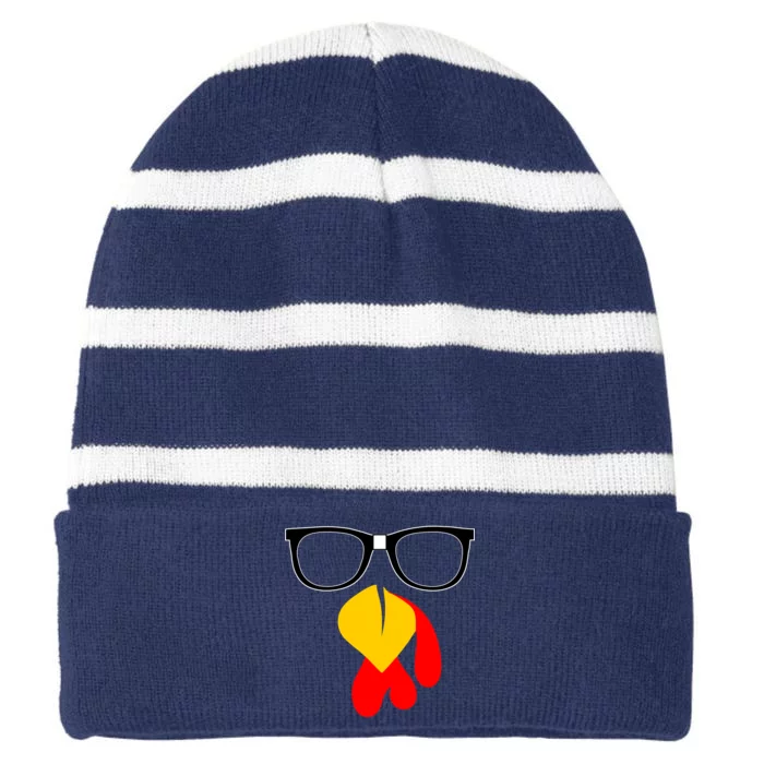 Hipster Turkey Nerd Glasses Thanksgiving Striped Beanie with Solid Band