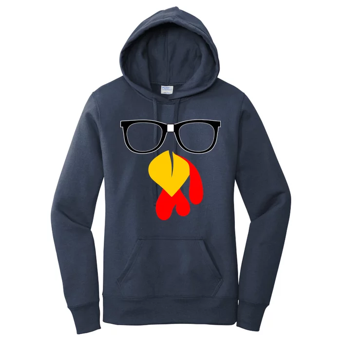 Hipster Turkey Nerd Glasses Thanksgiving Women's Pullover Hoodie