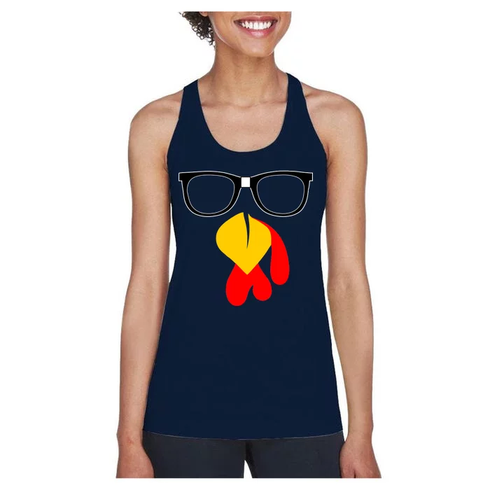 Hipster Turkey Nerd Glasses Thanksgiving Women's Racerback Tank