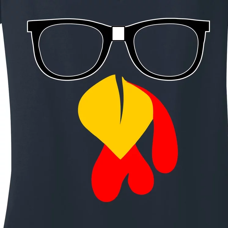 Hipster Turkey Nerd Glasses Thanksgiving Women's V-Neck T-Shirt