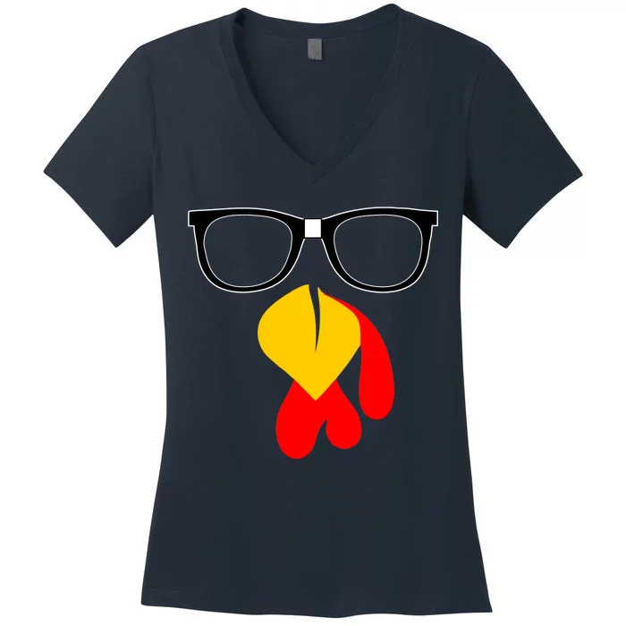 Hipster Turkey Nerd Glasses Thanksgiving Women's V-Neck T-Shirt