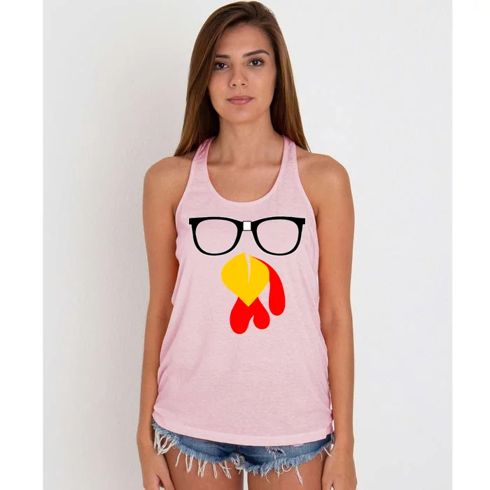 Hipster Turkey Nerd Glasses Thanksgiving Women's Knotted Racerback Tank