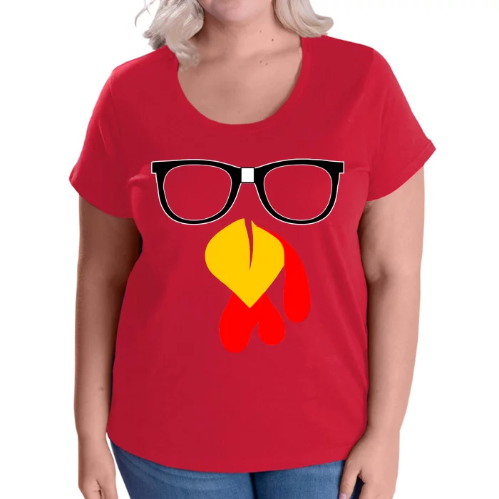 Hipster Turkey Nerd Glasses Thanksgiving Women's Plus Size T-Shirt