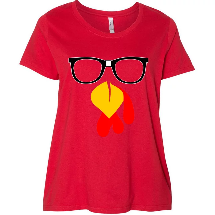 Hipster Turkey Nerd Glasses Thanksgiving Women's Plus Size T-Shirt