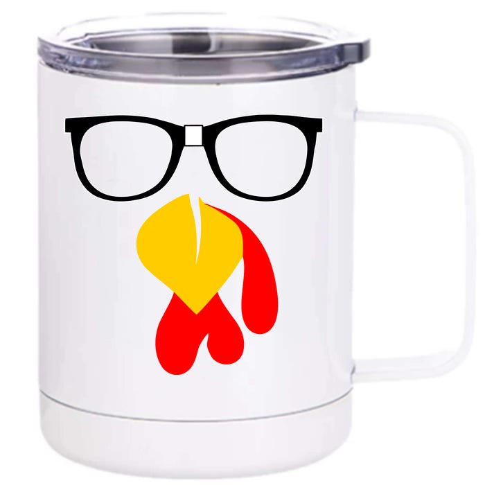 Hipster Turkey Nerd Glasses Thanksgiving Front & Back 12oz Stainless Steel Tumbler Cup