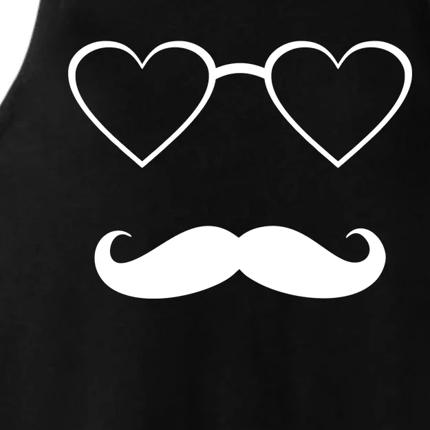 Hipster Valentine's Day Heart Glasses w/ Mustache Ladies Tri-Blend Wicking Tank