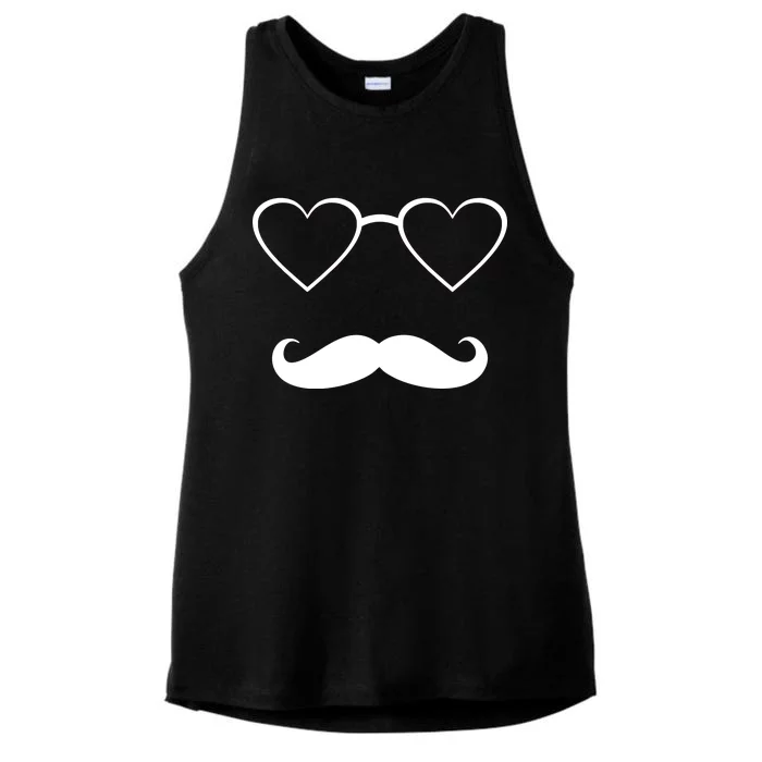 Hipster Valentine's Day Heart Glasses w/ Mustache Ladies Tri-Blend Wicking Tank