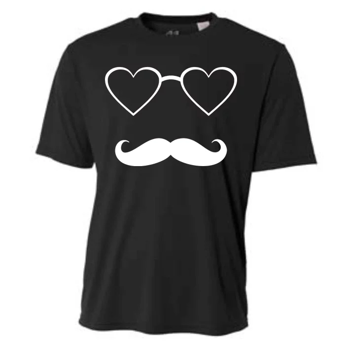 Hipster Valentine's Day Heart Glasses w/ Mustache Cooling Performance Crew T-Shirt