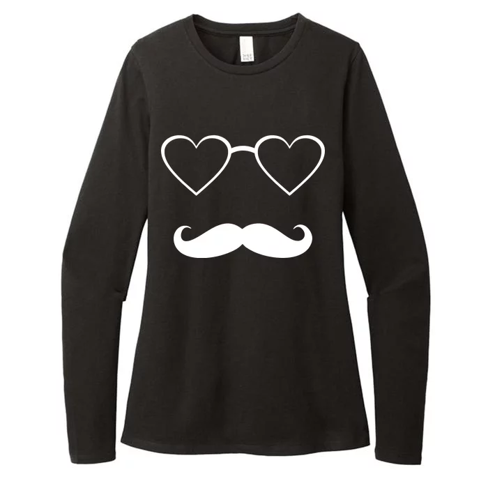 Hipster Valentine's Day Heart Glasses w/ Mustache Womens CVC Long Sleeve Shirt