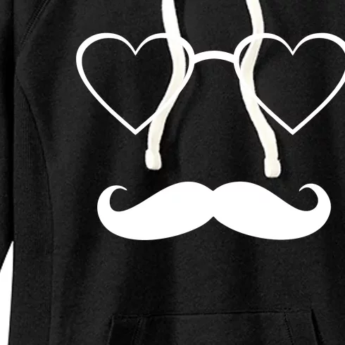 Hipster Valentine's Day Heart Glasses w/ Mustache Women's Fleece Hoodie