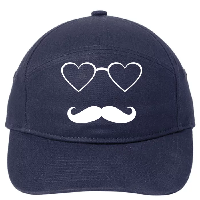 Hipster Valentine's Day Heart Glasses w/ Mustache 7-Panel Snapback Hat