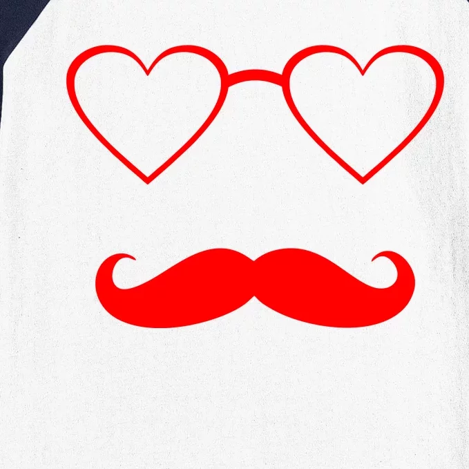 Hipster Valentine's Day Heart Glasses w/ Mustache Baseball Sleeve Shirt