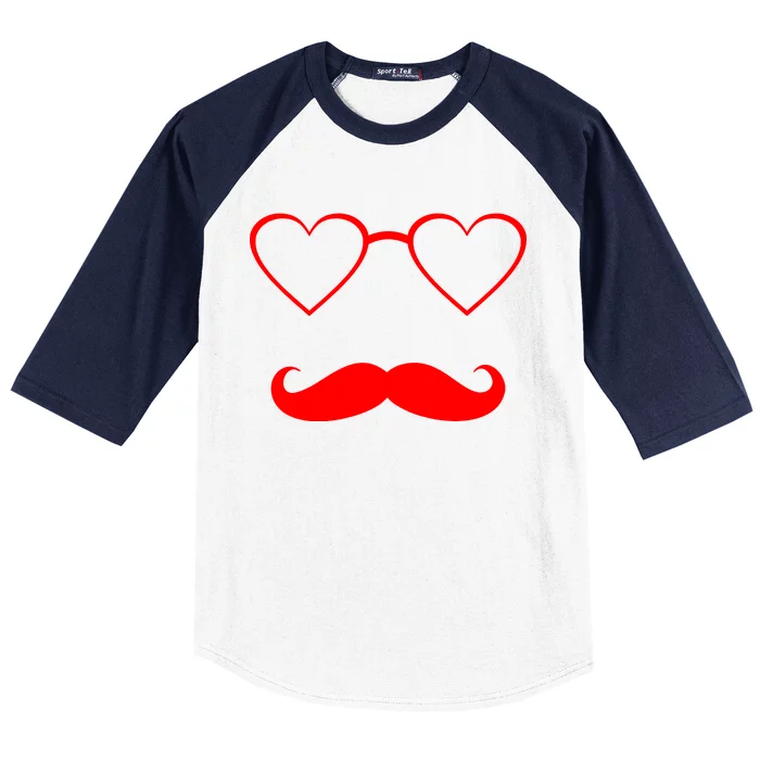 Hipster Valentine's Day Heart Glasses w/ Mustache Baseball Sleeve Shirt