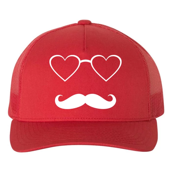 Hipster Valentine's Day Heart Glasses w/ Mustache Yupoong Adult 5-Panel Trucker Hat