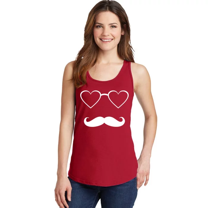 Hipster Valentine's Day Heart Glasses w/ Mustache Ladies Essential Tank