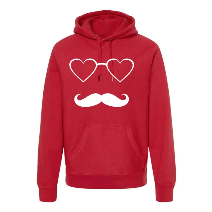 Hipster Valentine's Day Heart Glasses w/ Mustache Premium Hoodie