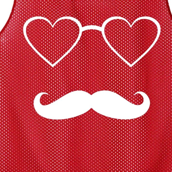 Hipster Valentine's Day Heart Glasses w/ Mustache Mesh Reversible Basketball Jersey Tank