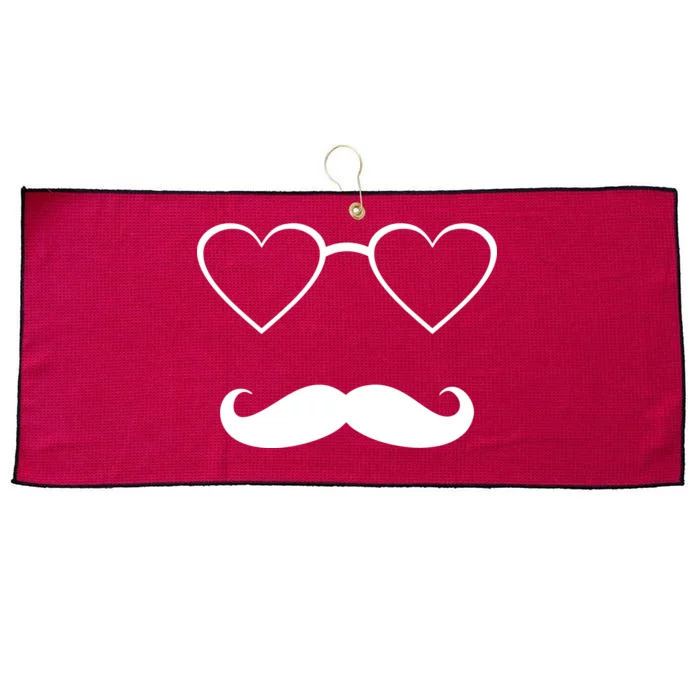 Hipster Valentine's Day Heart Glasses w/ Mustache Large Microfiber Waffle Golf Towel