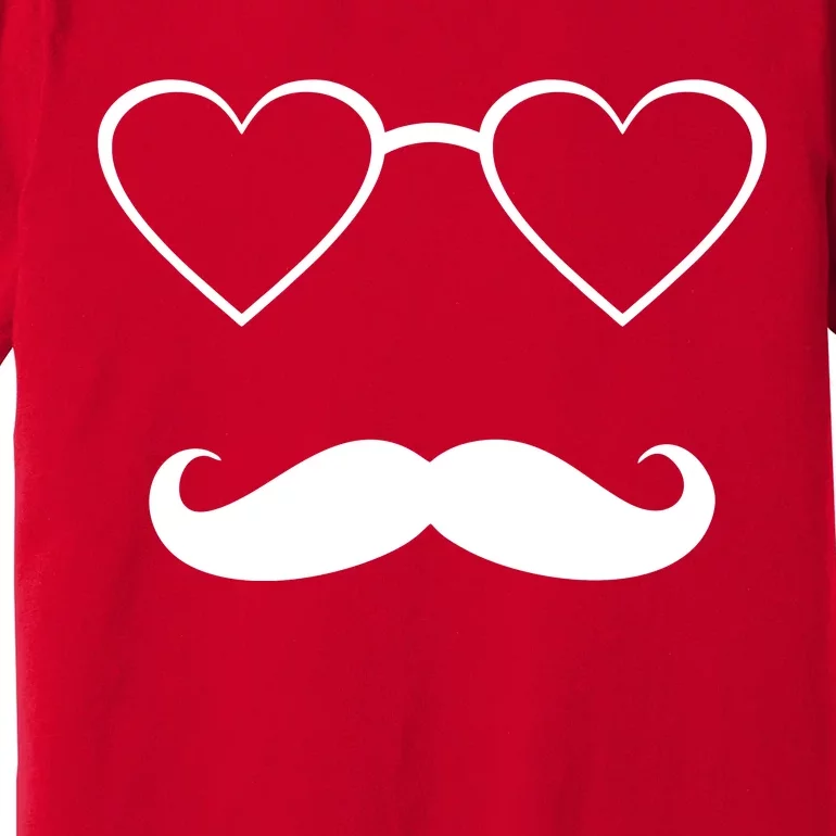 Hipster Valentine's Day Heart Glasses w/ Mustache Premium T-Shirt