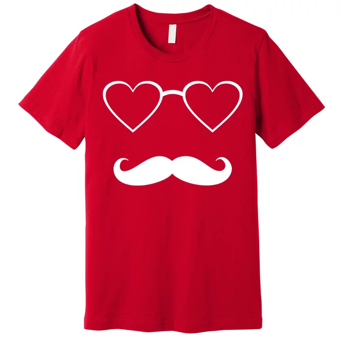 Hipster Valentine's Day Heart Glasses w/ Mustache Premium T-Shirt