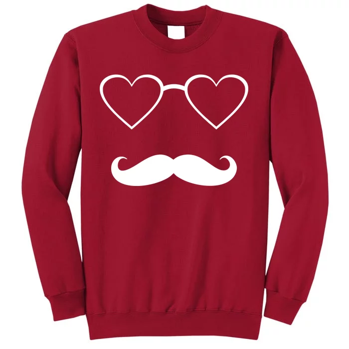 Hipster Valentine's Day Heart Glasses w/ Mustache Tall Sweatshirt