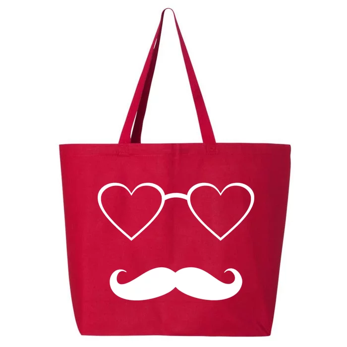 Hipster Valentine's Day Heart Glasses w/ Mustache 25L Jumbo Tote