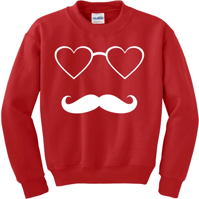 Hipster Valentine's Day Heart Glasses w/ Mustache Kids Sweatshirt