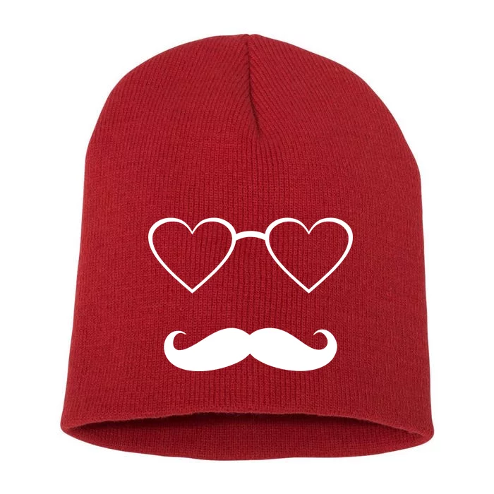 Hipster Valentine's Day Heart Glasses w/ Mustache Short Acrylic Beanie