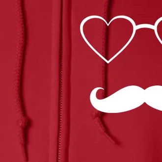 Hipster Valentine's Day Heart Glasses w/ Mustache Full Zip Hoodie