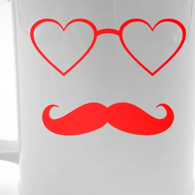 Hipster Valentine's Day Heart Glasses w/ Mustache Front & Back Beer Stein