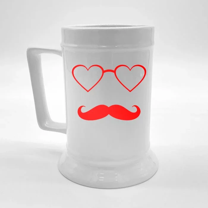 Hipster Valentine's Day Heart Glasses w/ Mustache Front & Back Beer Stein