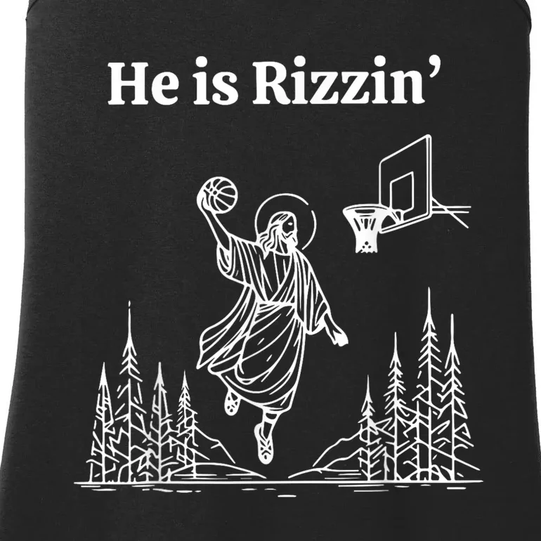 He Is Rizzin Funny Basketball Retro Christian Religious Ladies Essential Tank