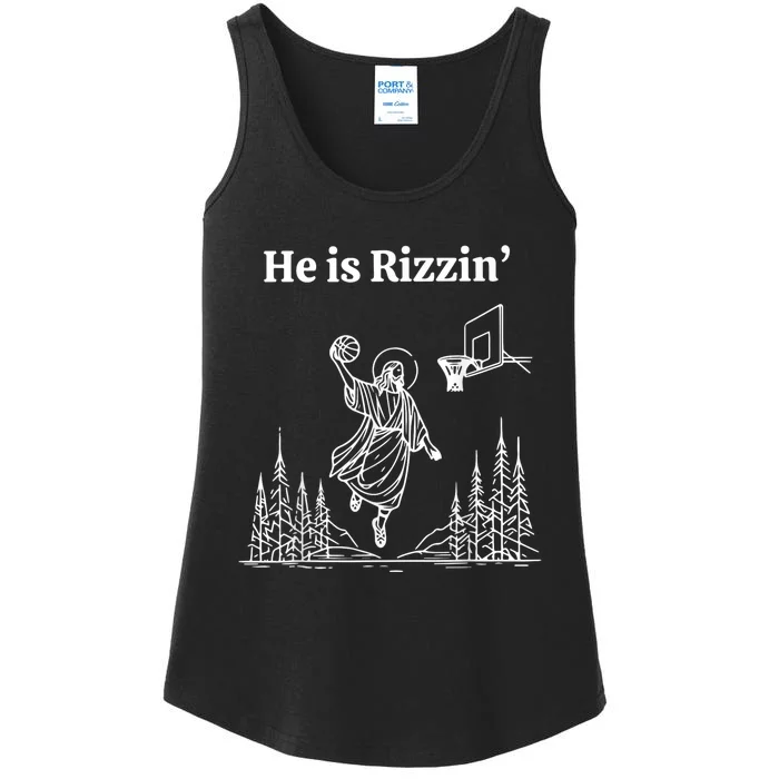 He Is Rizzin Funny Basketball Retro Christian Religious Ladies Essential Tank