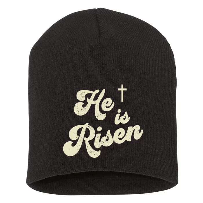 He Is Risen Cross Jesus Easter Day Christians Short Acrylic Beanie