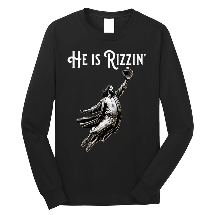 He Is Rizzin Jesus Playing Baseball Funny Sports Rizz Long Sleeve Shirt