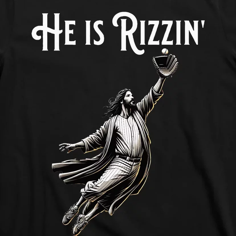 He Is Rizzin Jesus Playing Baseball Funny Sports Rizz T-Shirt