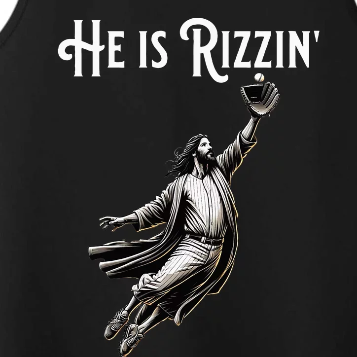 He Is Rizzin Jesus Playing Baseball Funny Sports Rizz Performance Tank