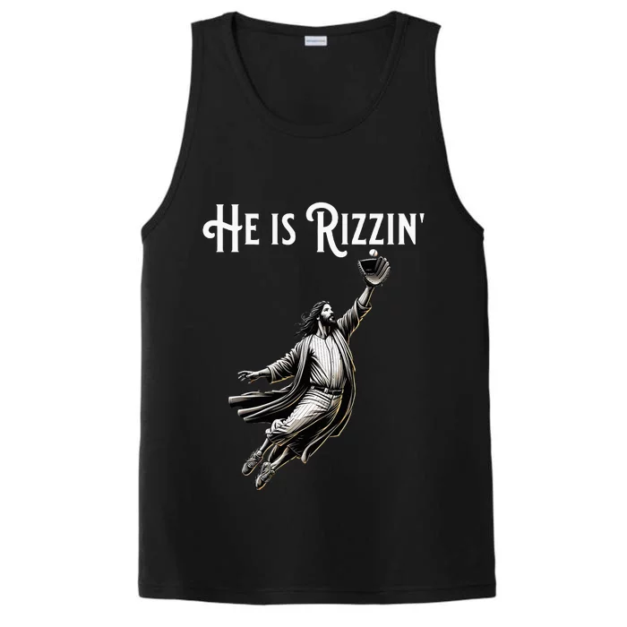 He Is Rizzin Jesus Playing Baseball Funny Sports Rizz Performance Tank