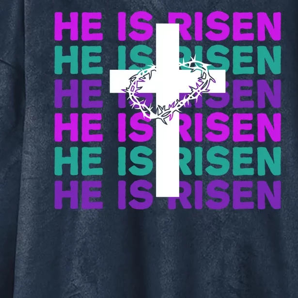 He Is Risen Retro Cross Easter Hooded Wearable Blanket