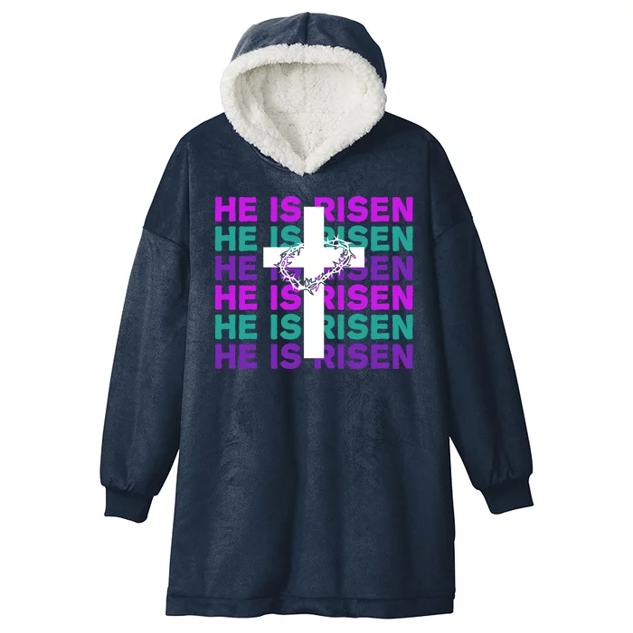 He Is Risen Retro Cross Easter Hooded Wearable Blanket