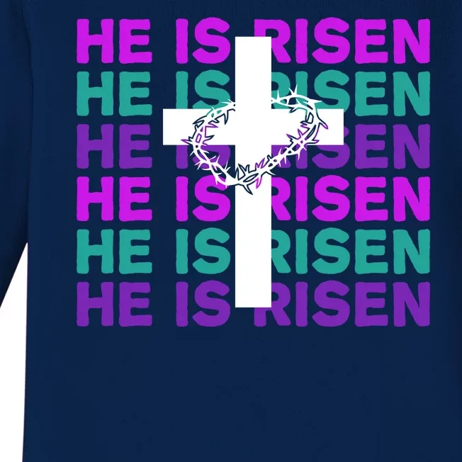 He Is Risen Retro Cross Easter Baby Long Sleeve Bodysuit