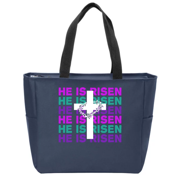 He Is Risen Retro Cross Easter Zip Tote Bag