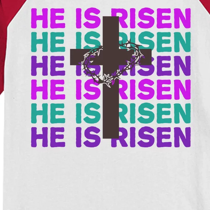 He Is Risen Retro Cross Easter Kids Colorblock Raglan Jersey