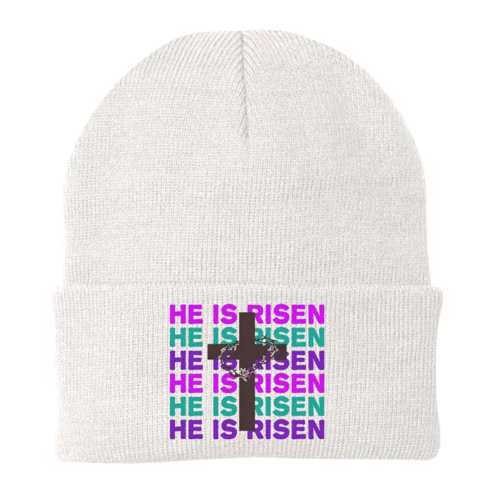 He Is Risen Retro Cross Easter Knit Cap Winter Beanie