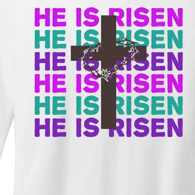 He Is Risen Retro Cross Easter Womens CVC Long Sleeve Shirt