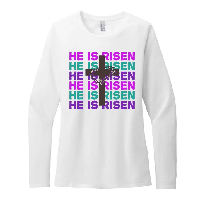 He Is Risen Retro Cross Easter Womens CVC Long Sleeve Shirt