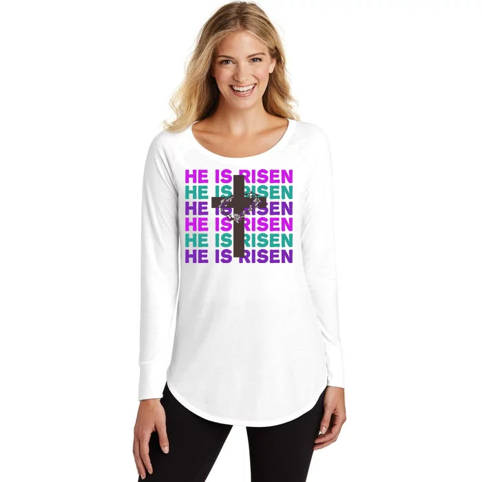 He Is Risen Retro Cross Easter Women's Perfect Tri Tunic Long Sleeve Shirt