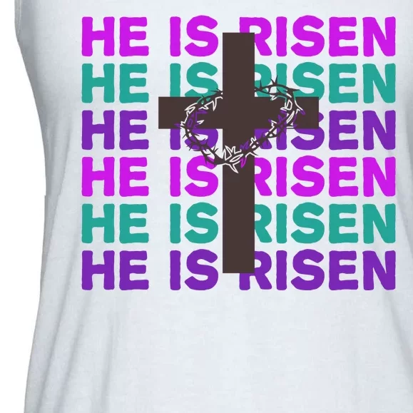 He Is Risen Retro Cross Easter Ladies Essential Flowy Tank