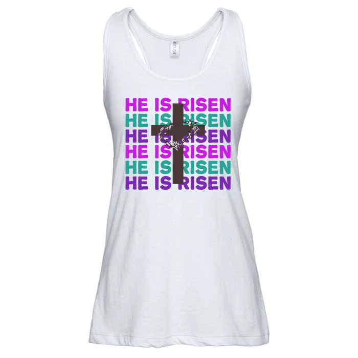 He Is Risen Retro Cross Easter Ladies Essential Flowy Tank